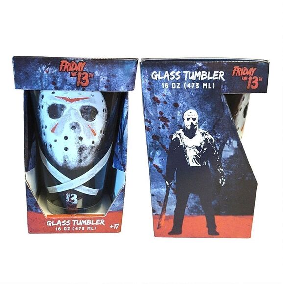 FRIDAY THE 13TH Jason Printed 16oz Halloween Glass Tumbler NWT - Picture 1 of 8